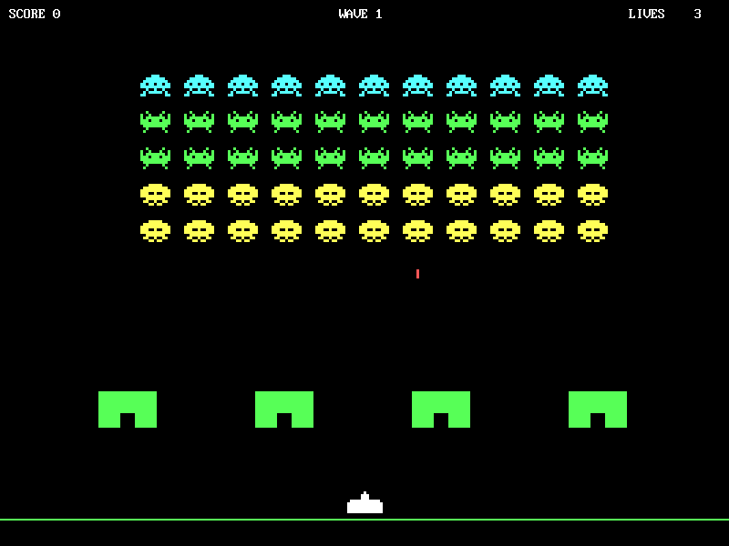 Space Invaders running in Rainbow-OS at 800x600